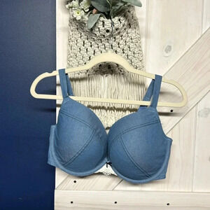 Cacique Plunge Chambray Denim Seriously Sexy Line Bra 40DDD New